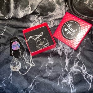 Handmade Silver Moon long chain Necklace and Earring Set